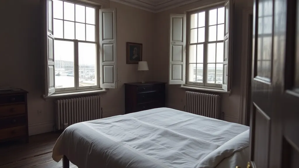 A room at the hotel, looking out over the water